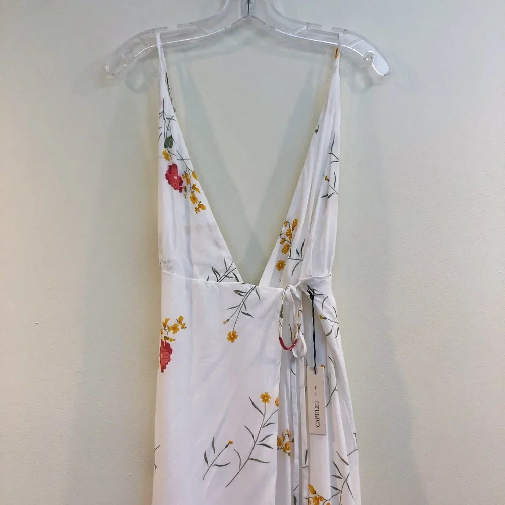Capulet White Floral V Neck Backless Adjustable Bohemian Wrap Maxi Dress XS NWT - Picture 4 of 13
